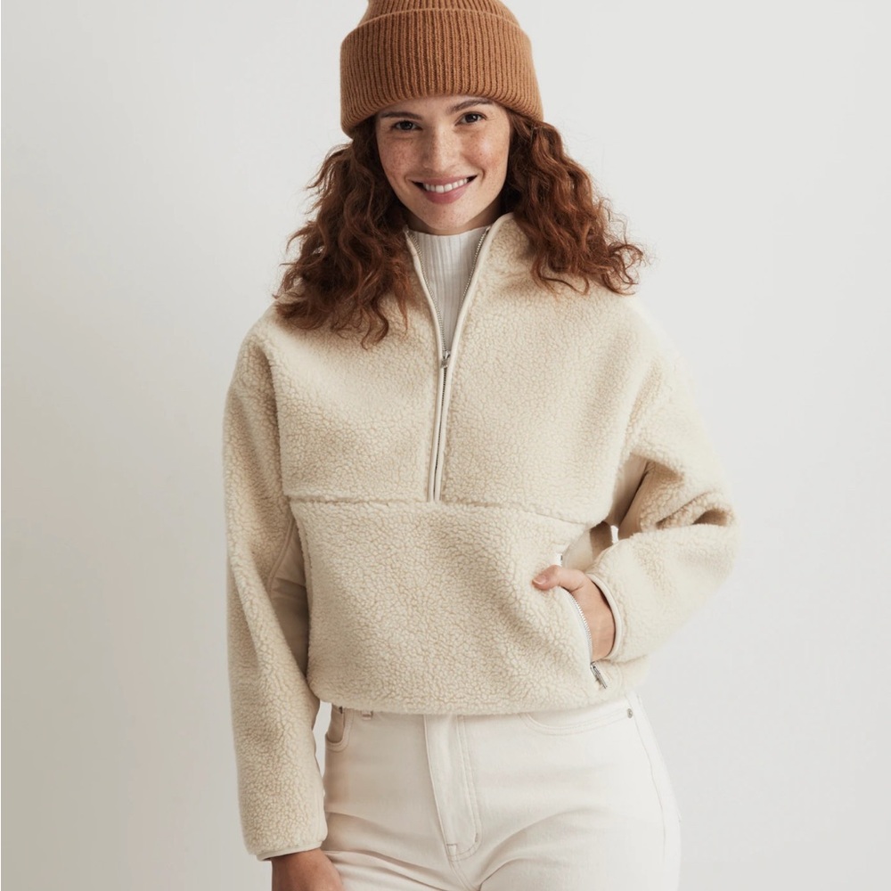 Faux Shearling Half-Zip Pullover, Crop - image 2